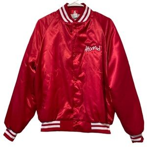4Hunnid RARE red & white satin bomber button up jacket